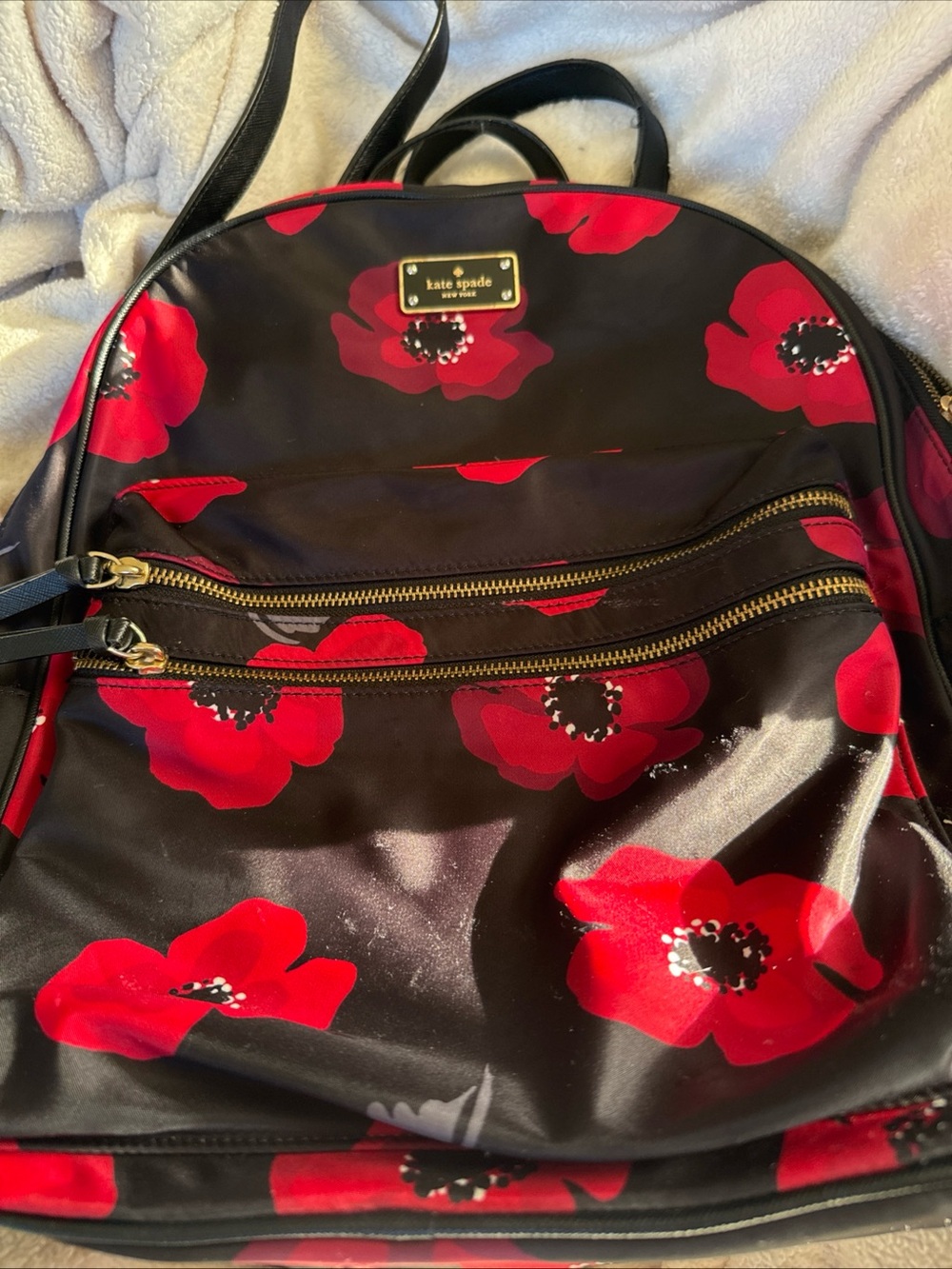 kate spade New York Wilson Road Poppy Bradley Black Backpack Red Floral Print